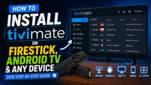Step-by-step guide showing how to install TiviMate on Firestick, Android TV, Smart TV, mobile, and PC in 2026