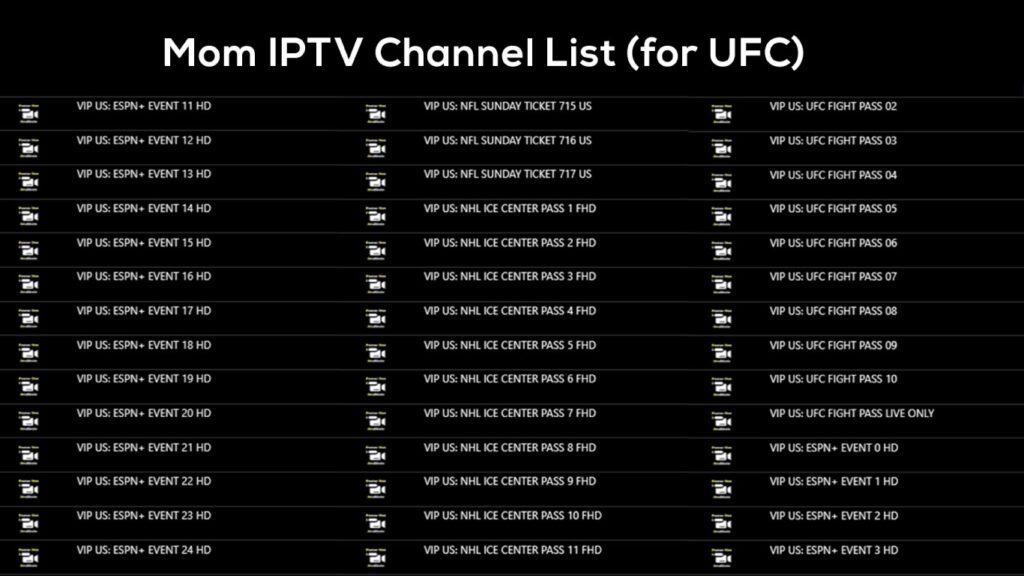 Mom IPTV Channel List for UFC