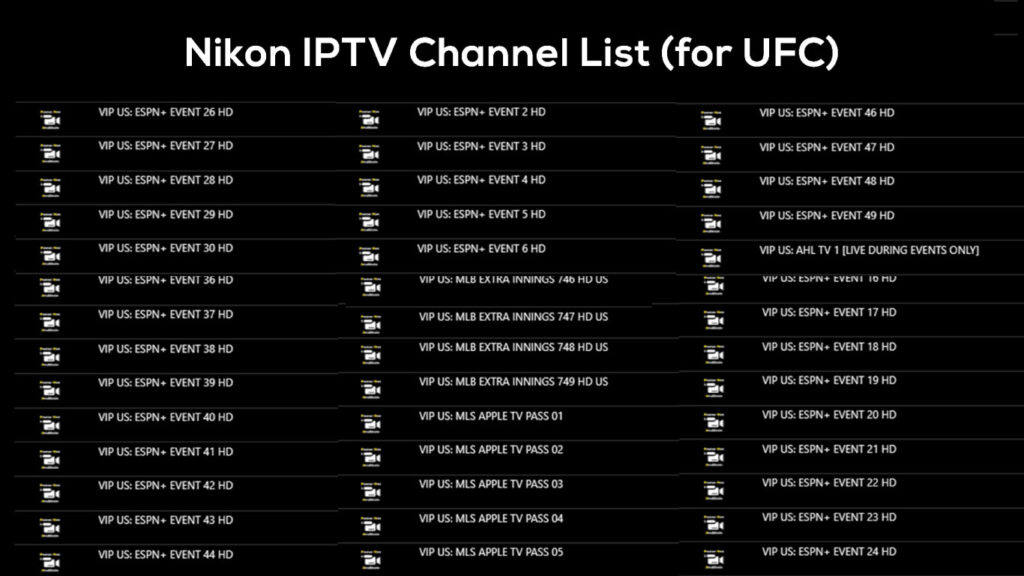 Nikon IPTV Channel List for UFC