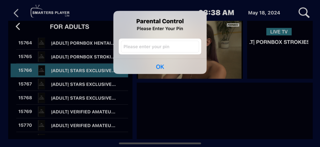 IPTV Smarters Asking For Parental Control For Showing 18+ Contents