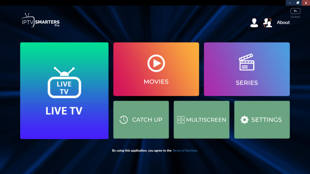 Home interface of IPTV Smarters Pro viewing on Android TV