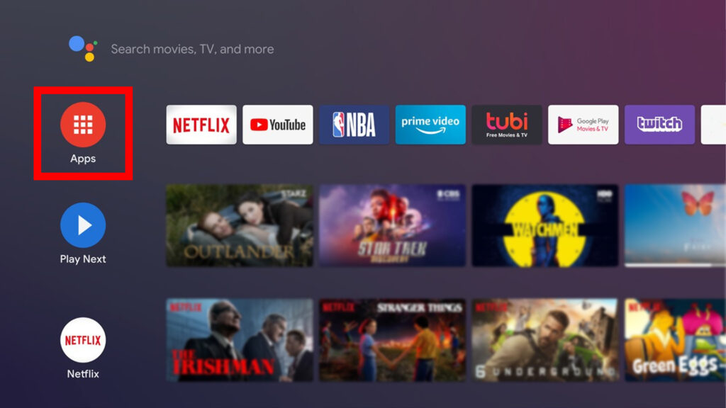 Going to Apps section on Android TV