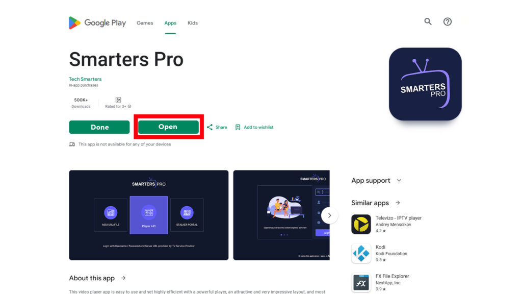 Opening IPTV Smarters Pro app on Android TV