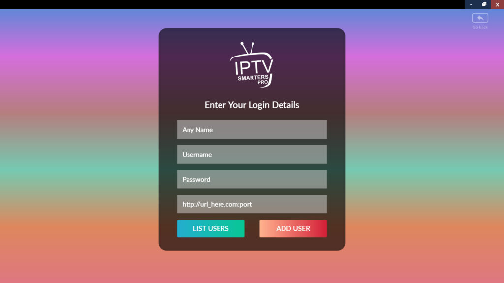 Entering credentials to IPTV Smarters Pro on Android TV