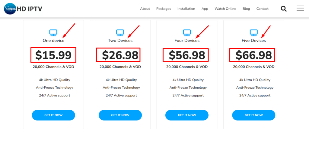 Xtreme HD IPTV Pricing Plan