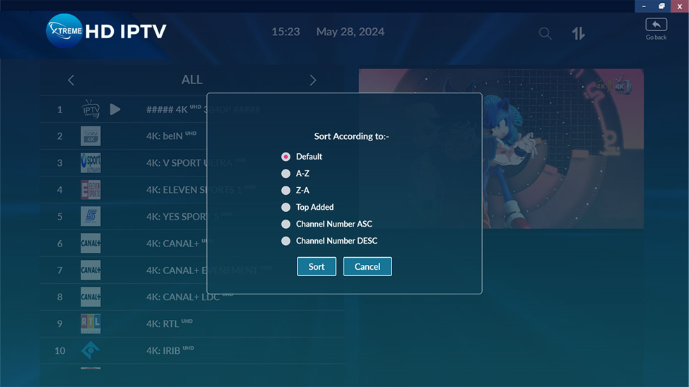 Xtreme HD IPTV - Channel Sorting on IPTV Smarters Pro
