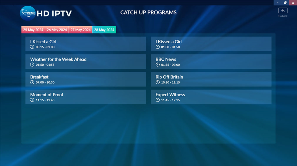 Xtreme HD IPTV - Catchup Programs List
