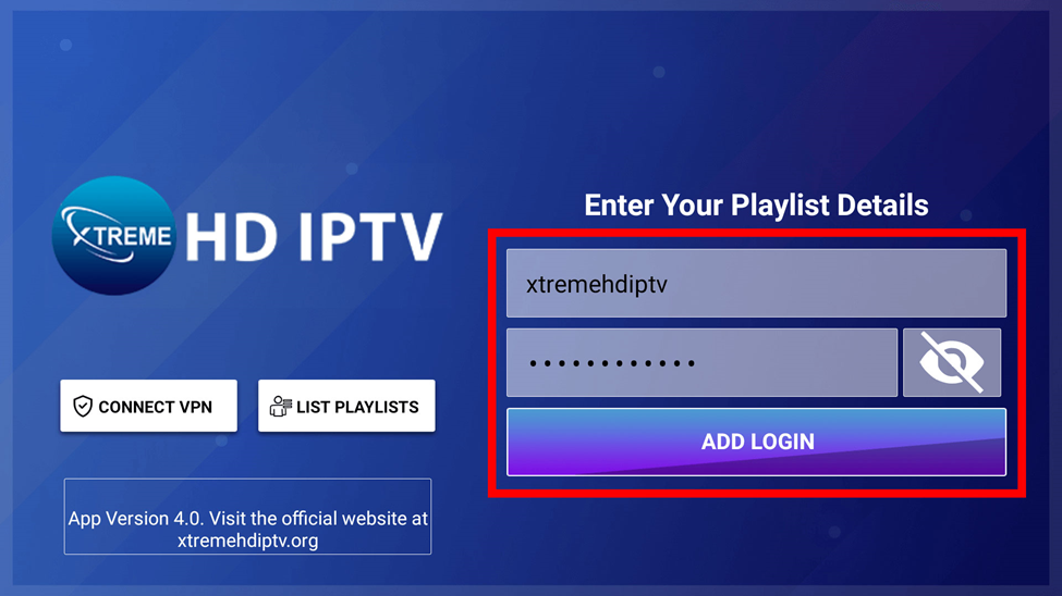 Entering the Details to Xtreme HD IPTV App on Firestick