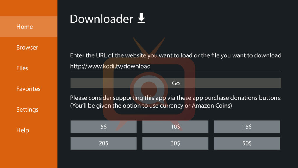 Kodi URL on Downloader app