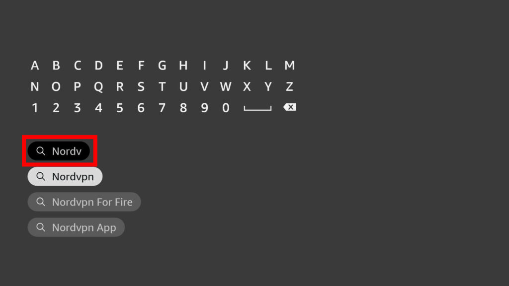 NordVPN in the search bar