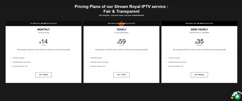 Pricing of StreamRoyal