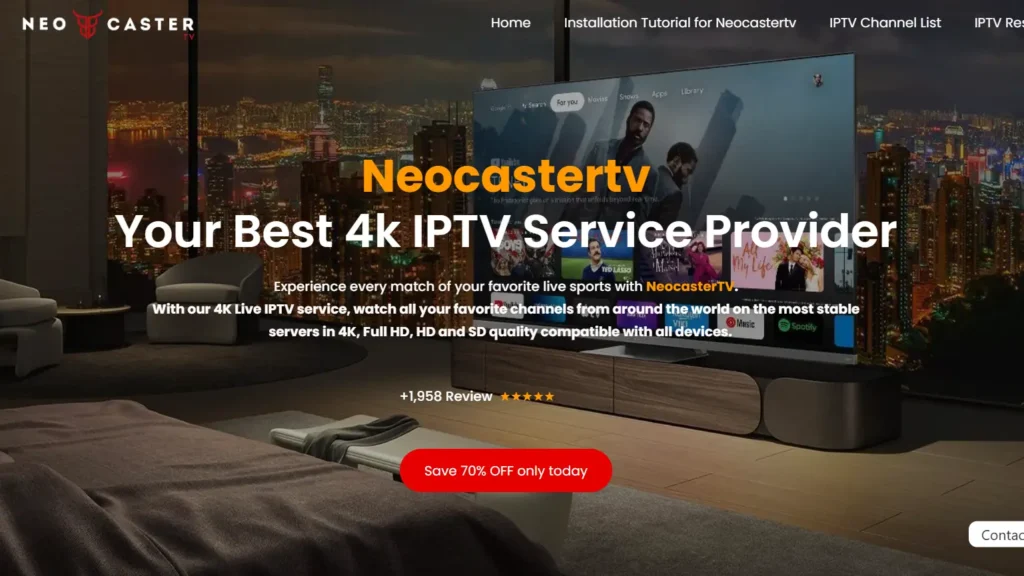 Neocaster TV general IPTV provider homepage